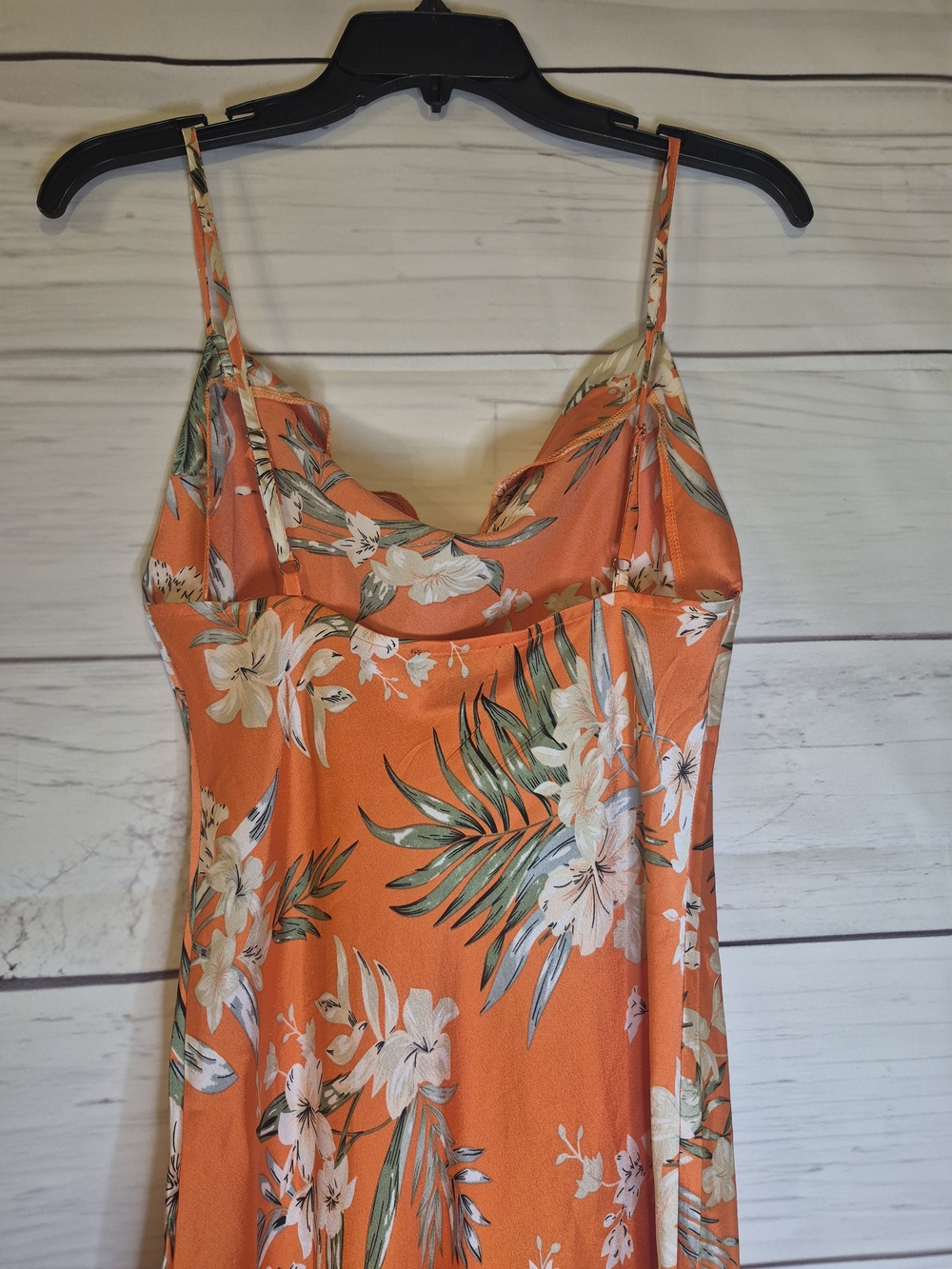 Orange Tropical Floral Slip Midi Dress - Lightweight Summer Dress - Picture 4 of 9